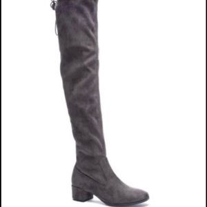 Grey suede over the knee boots